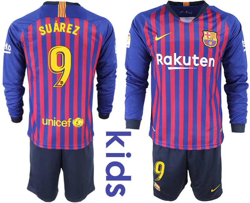 2018_2019 Club Barcelona home long sleeve Youth #9 soccer jerseys->youth soccer jersey->Youth Jersey